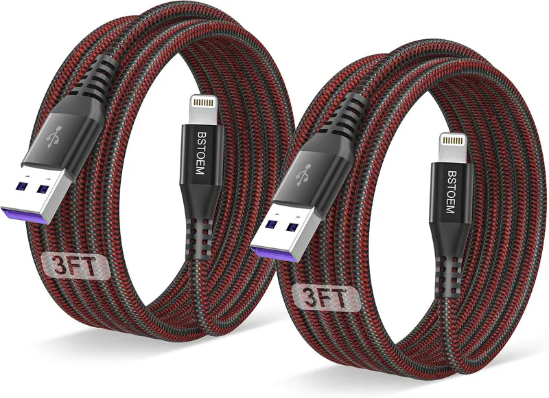 BSTOEM USB-A to Lightning Cable (MFi) – Red / black braided